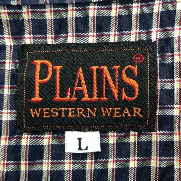 Plains 90s Vintage Western Plaid Short Sleeve Snap Shirt sz L - Picture 9 of 9
